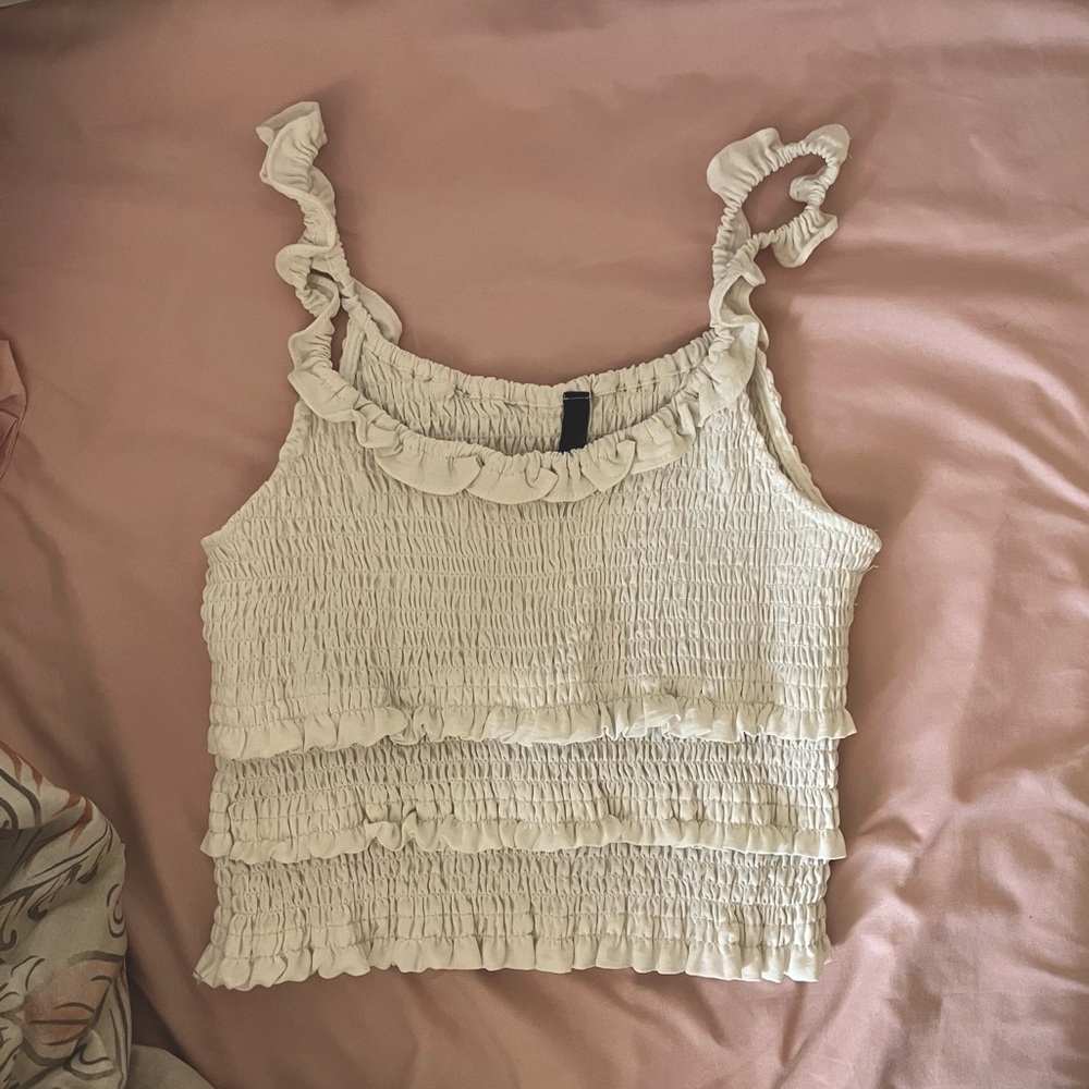 Amenah (Laguna Beach Boutique) white ruffle crop top size 2